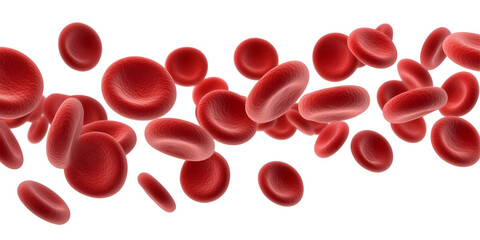 Flowing red blood cells isolated on transparent or white background, png