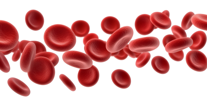 Flowing red blood cells isolated on transparent or white background, png
