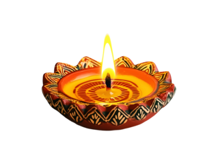 Diwali diya oil lamp isolated on transparent or white background, png