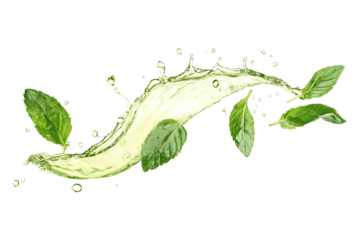 Fresh mint leaves splash isolated on transparent or white background, png