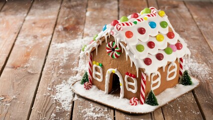 Festively Decorated Gingerbread House with Icing and Candy