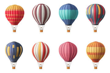 Collection set of colorful hot air balloons isolated on transparent or white background, png