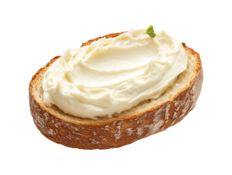 Slice of bread with cream cheese isolated on transparent or white background, png - Powered by Adobe