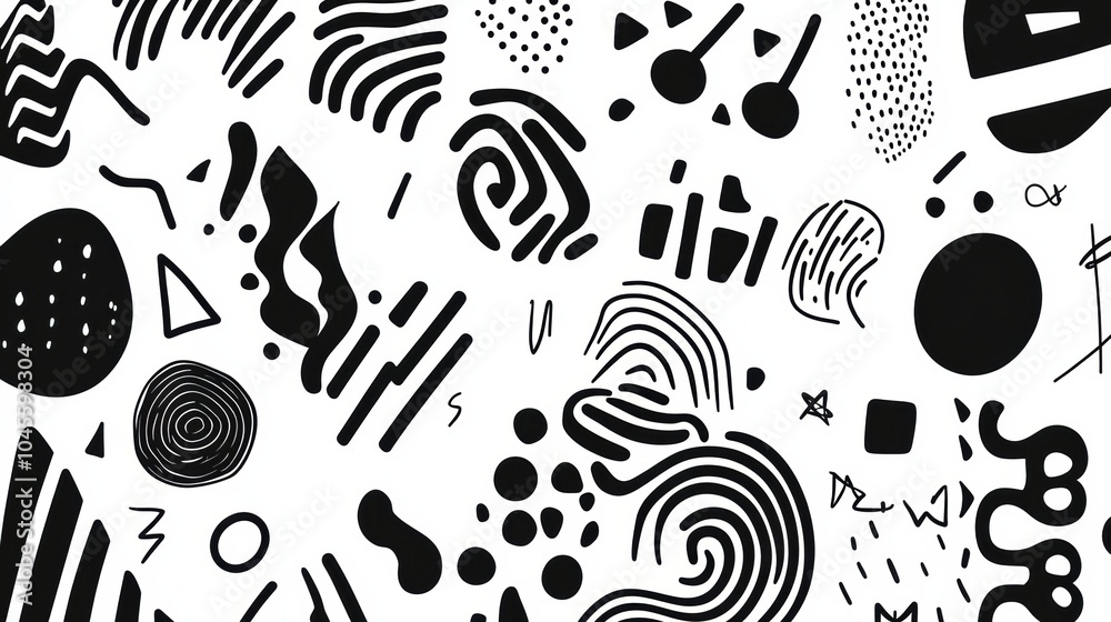 Fototapete a collection of black and white doodles showcases intricate patterns, lines, circles, and spirals in