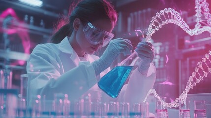 Fototapeta premium Scientist working in laboratory with DNA molecule