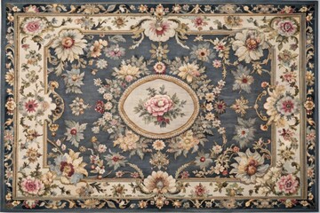 Elegant Charcoal Grey Aubusson Style Rectangular Rug with 16:9 Aspect Ratio for Stylish Interiors