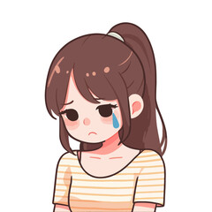 A girl with sad face in flat illustration on white background