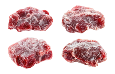 Collection set of frozen beef chunks isolated on transparent or white background, png