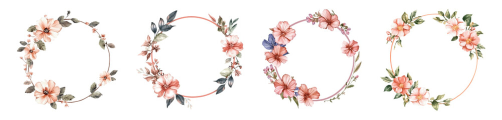 Fototapeta premium Collection set of floral wreath frames isolated on transparent or white background, png