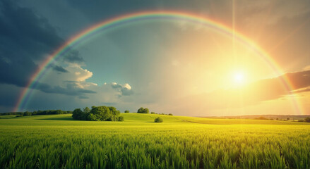 Naklejka premium rainbow over the field