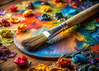 Fototapeta premium Close-Up of Palette and Brush in the Painting Process - Candid Photography
