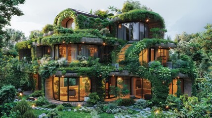 Fototapeta premium Sustainable Architecture: A Greenery Covered House