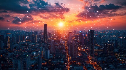 Fototapeta premium Exploring the future a smart city with a futuristic skyline illuminated by technology