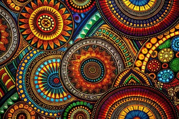 Fototapeta premium Colorful African Ornaments Pattern for Textiles and Decor - Vibrant Brush Strokes Design