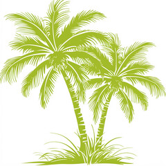 Fototapeta premium Two palm trees are standing next to each other, with their leaves spread out