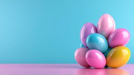 A photostock of assorted colorful Easter eggs, soft background, vibrant colors