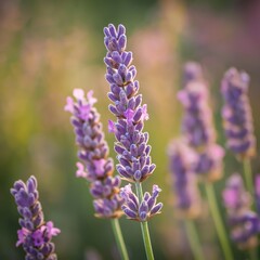Obraz premium A close-up of lavender flowers capturing their vibrant colors and texture lit by soft, natural sunlight in a meadow.