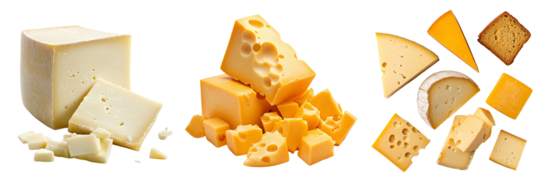 Assorted blocks and cubes of Swiss cheese isolators in the background
