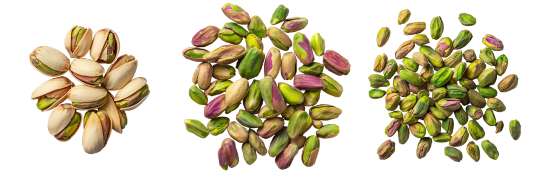 Assorted pistachio nuts in their shells isolators in the background

