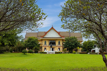 The beautiful front yard of Nan national museum building, a attractive destination for tourist in Nan province, Northern of Thailand