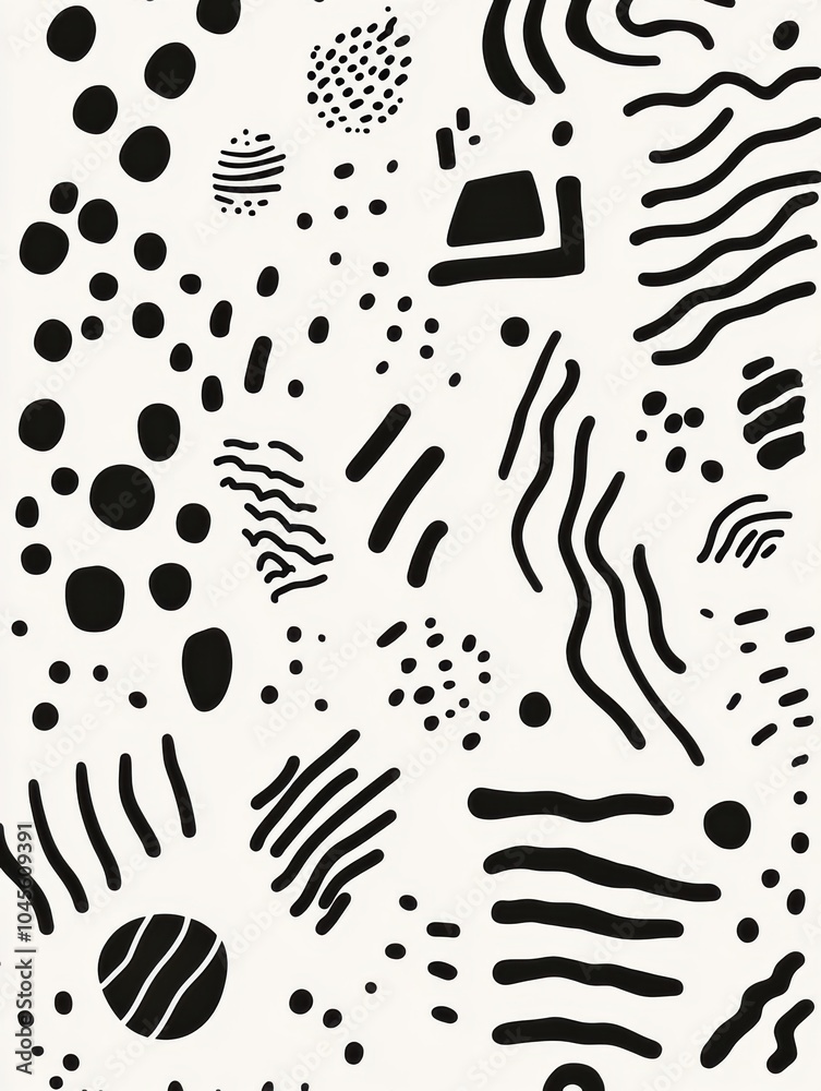 Poster complex black and white patterns with circles, spirals, and zigzags showcase artistic doodles on a l