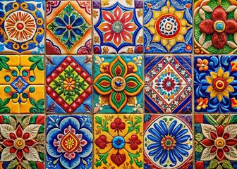 Colorful Mexican Ceramic Tile Double Exposure with Bright Retro Background for Vibrant Design