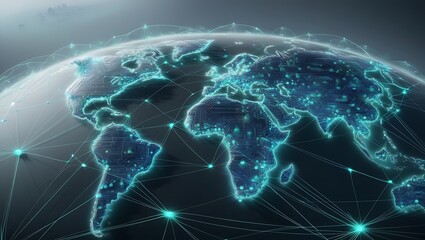 Obraz premium Futuristic global network with glowing nodes and connections, representing advanced technology