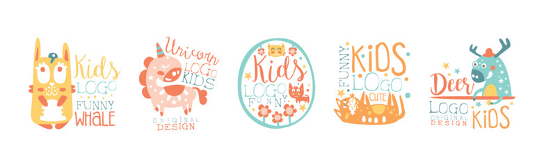 Cute and Funny Kids Logo Design Vector Set