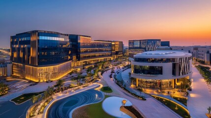 Riyadh's KAFD at Blue Hour. Modern Architecture Meets Twilight