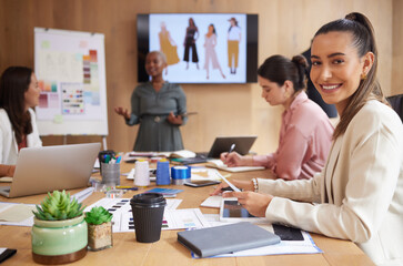Women, meeting and fashion talk with collaboration, teamwork and presentation, style and office....