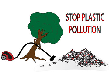 A tree cleans the earth from plastic waste