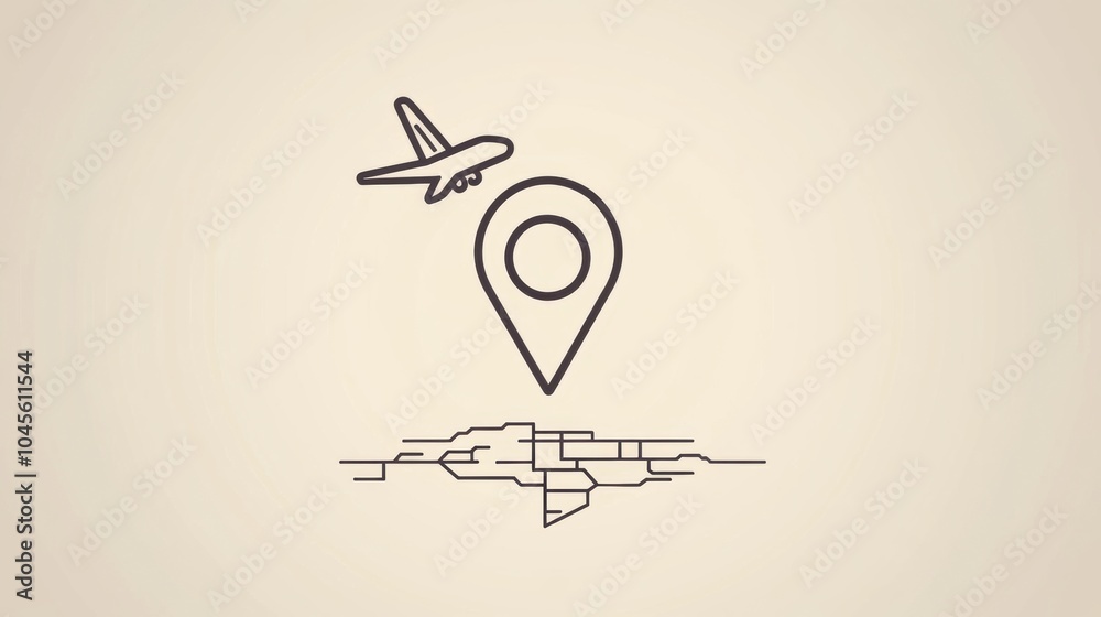 Aufkleber an airplane moves toward a map pin symbol, capturing the essence of travel and exploration as it rep