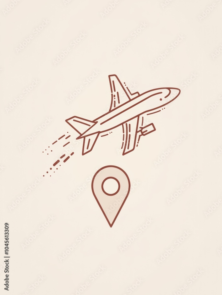 Aufkleber a sleek airplane icon is depicted flying towards a map pin, symbolizing the journey to various trave