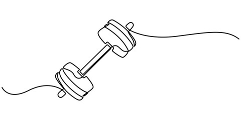 Single continuous line drawing of dumbbells. Sport equipment in one linear style. Design element for poster, banner, flyer. Sport, workout, wellness. Editable stroke. dumbbells one line art.