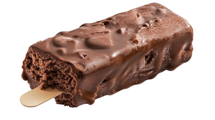 Rich chocolate ice cream bar from the front, clear and detailed background.
