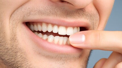 Fototapeta premium Close-Up of Person Biting Their Nails and Showing Teeth