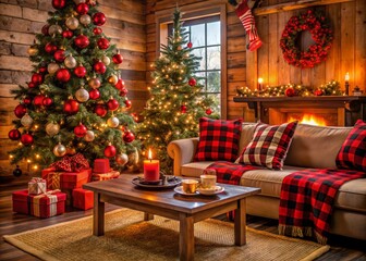 Obraz premium Cozy Buffalo Plaid Christmas Decor for Winter Celebrations