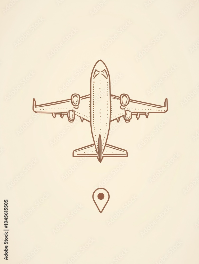 Poster an airplane graphic is soaring towards a map pin, symbolizing exciting travel destinations and adven