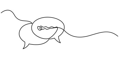 Speech Bubble Single Line Icon, One line message bubble on a white background. Conversational elements of an artistic message. Communication cloud, blank dialog text neat vector design