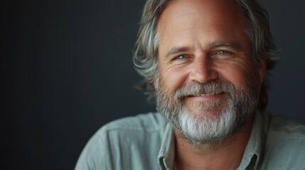 Fototapeta premium A man with a beard and gray hair is smiling