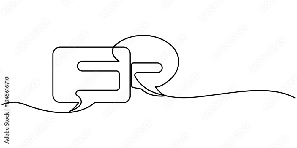 Poster speech bubble single line icon, one line message bubble on a white background. conversational elemen