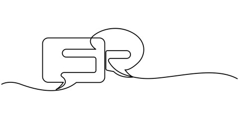 Speech Bubble Single Line Icon, One line message bubble on a white background. Conversational elements of an artistic message. Communication cloud, blank dialog text neat vector design