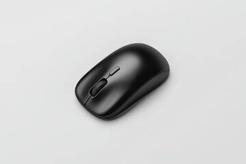 Black wireless computer mouse on a white isolate background.