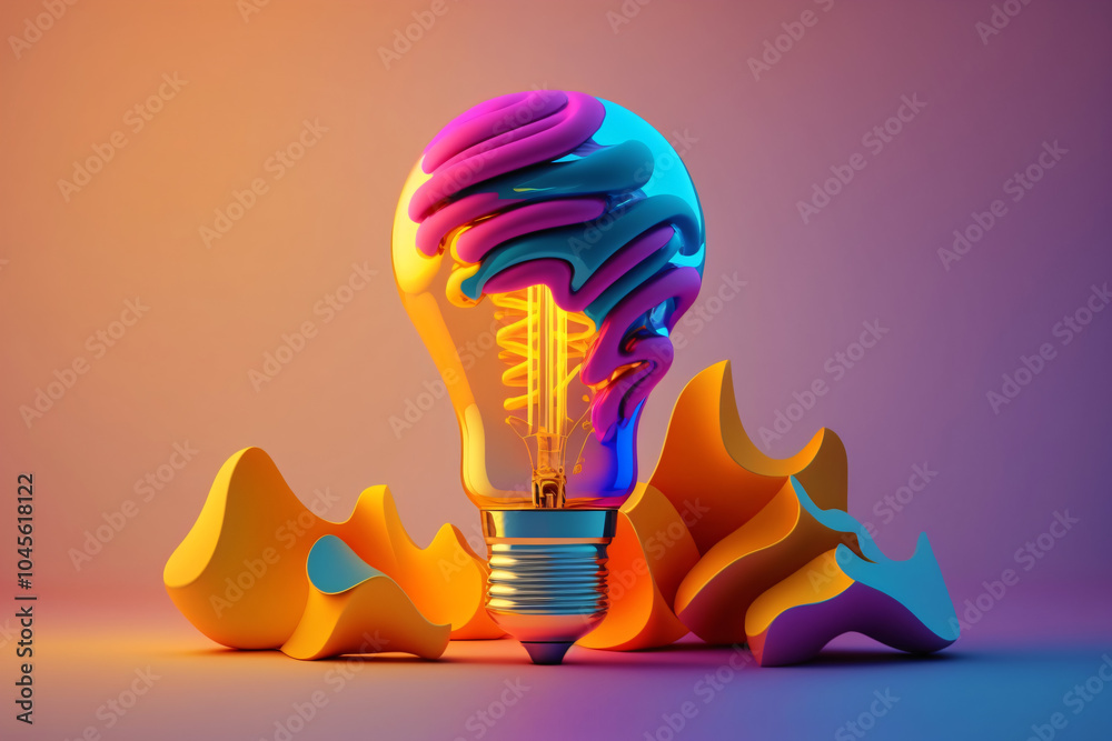 Canvas Prints a colorful glowing idea bulb lamp, visualization of brainstorming, bright idea and creative thinking