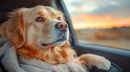 Pets on a road trip. Featuring car interiors and scenic routes. Emphasizing adventure and companionship. Ideal for travel product advertisements and pet travel blogs.
