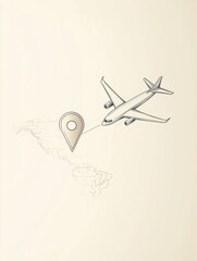 An airplane icon is depicted soaring towards a map pin, illustrating the concept of travel and destination exploration. Generative AI