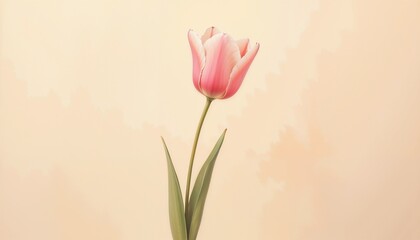 Single pink tulip on soft pastel background