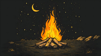 Hand-drawn camping bonfire vector illustration of fire