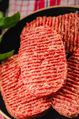 cutlet meat raw fresh ground beef burger, pork, chicken, turkey dish gourmet food background on the table rustic food top view copy space