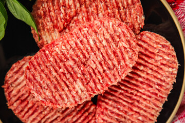cutlet meat raw fresh ground beef burger, pork, chicken, turkey dish gourmet food background on the...